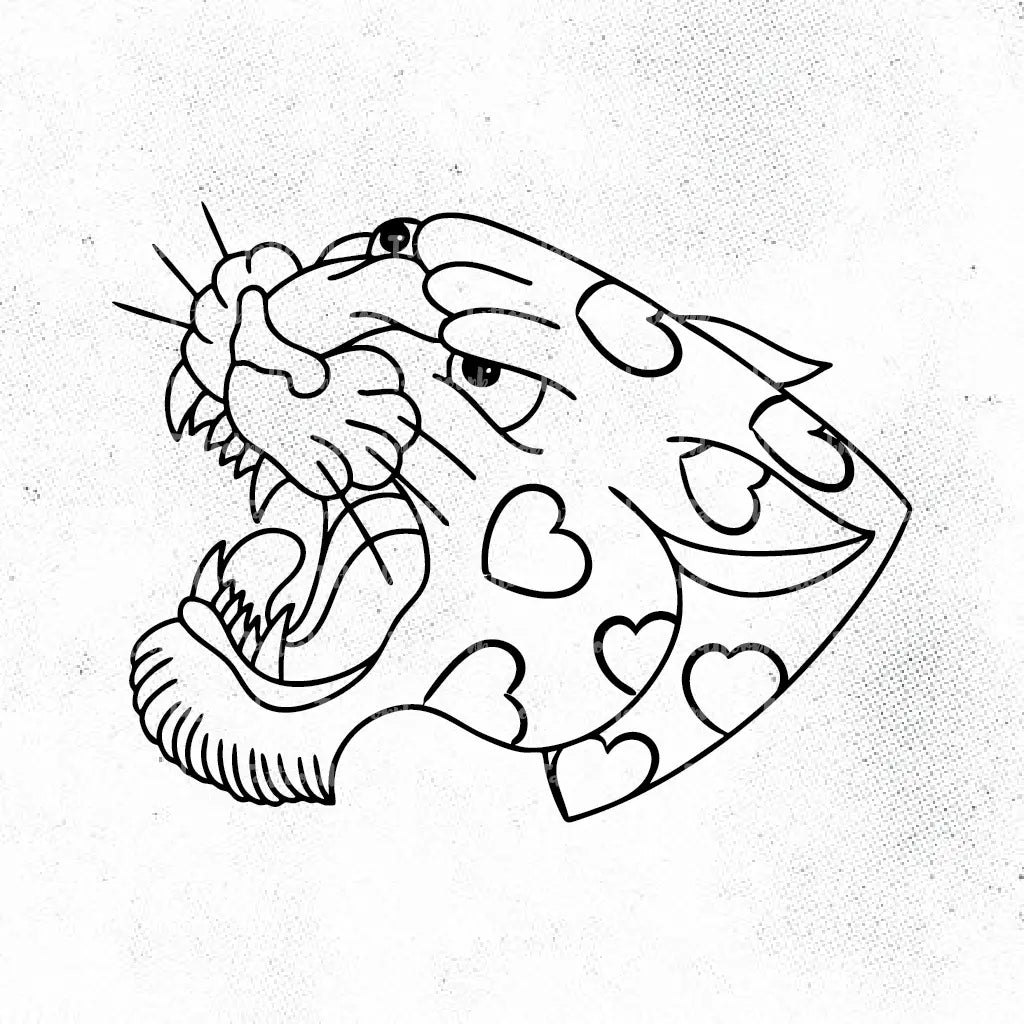 panther with hearts pattern tattoo idea design drawing stencil png