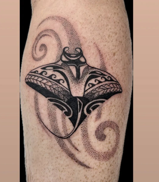 Small Polynesian Stingray Animal Tattoo on Men Forearm