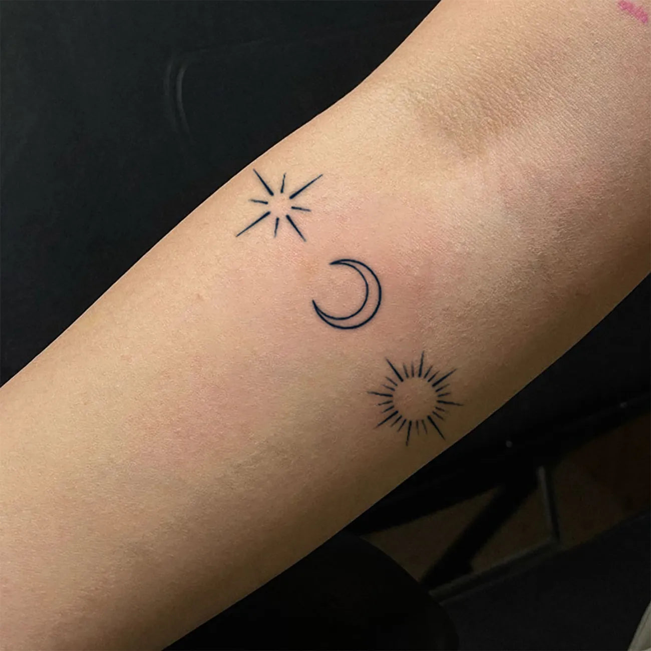 Minimalist
Outline Sun Moon Star Semi-Permanent Temporary Tattoo on Forearm