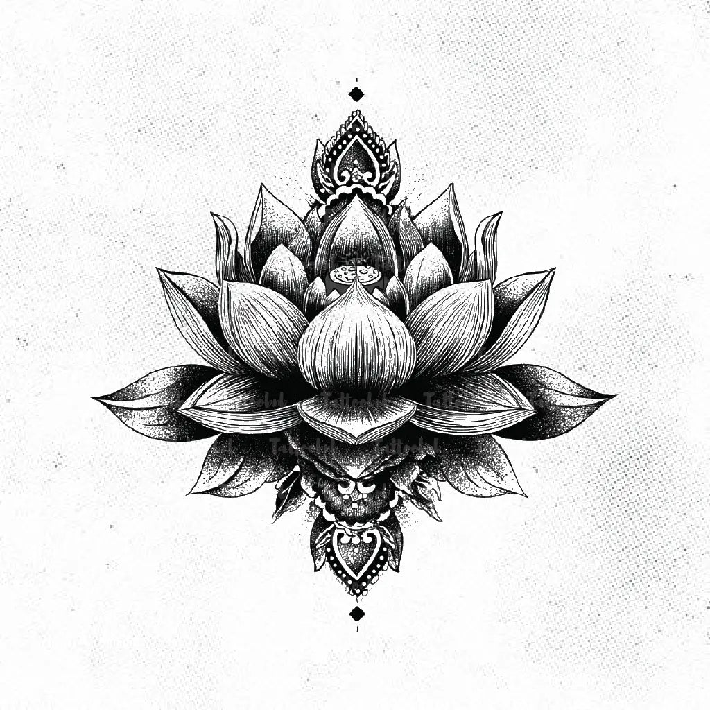 lotus flower men tattoo idea design drawing stencil png