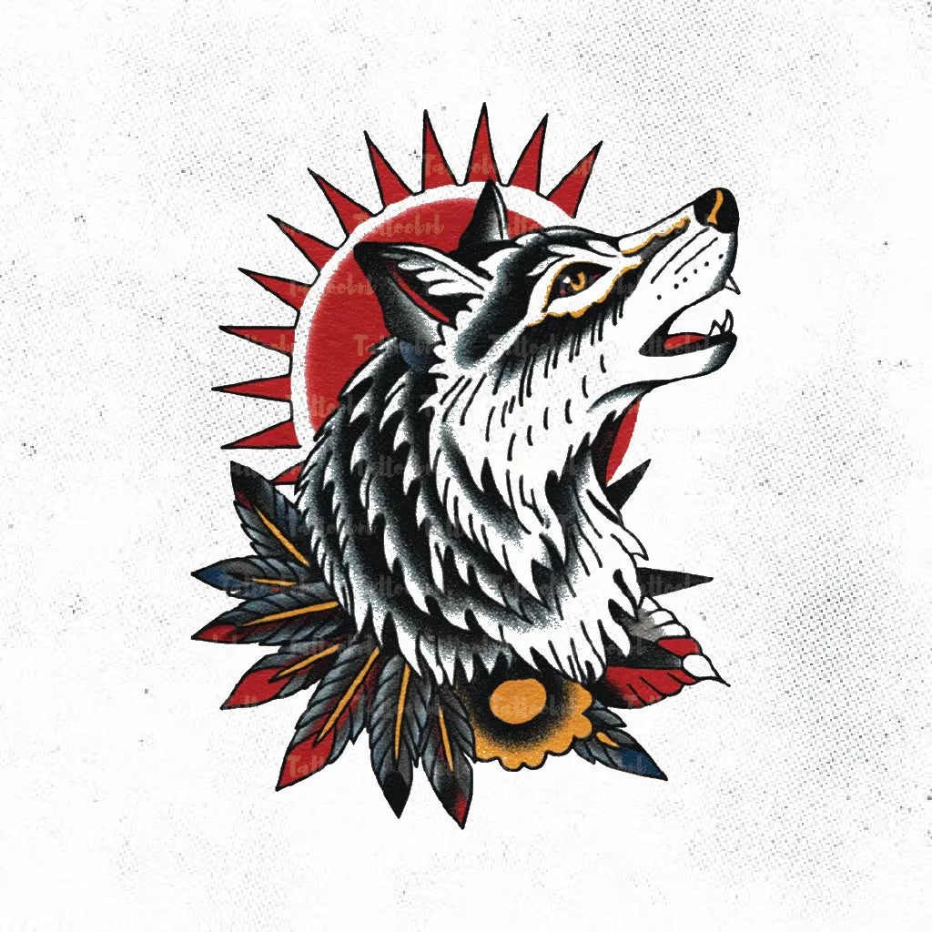 american traditional wolf tattoo idea design drawing stencil png