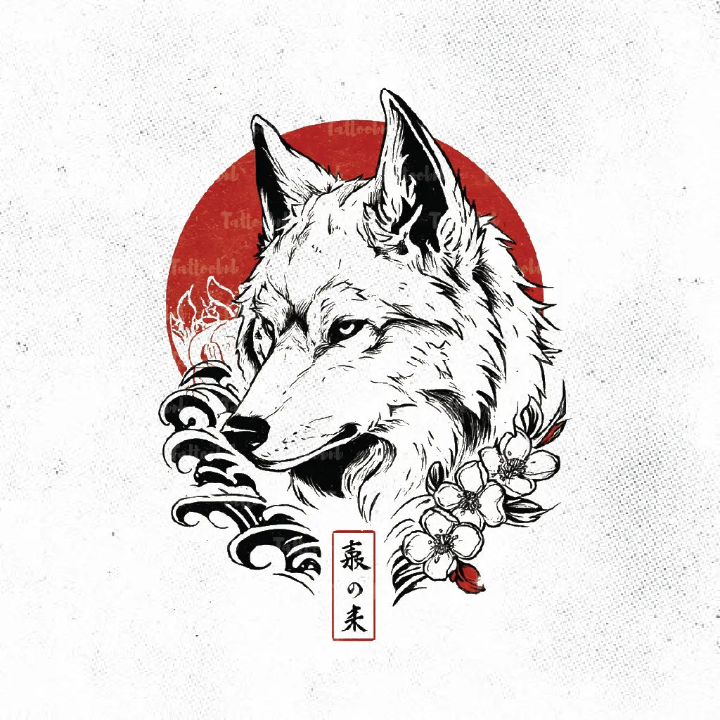 japanese wolf tattoo idea design drawing stencil png