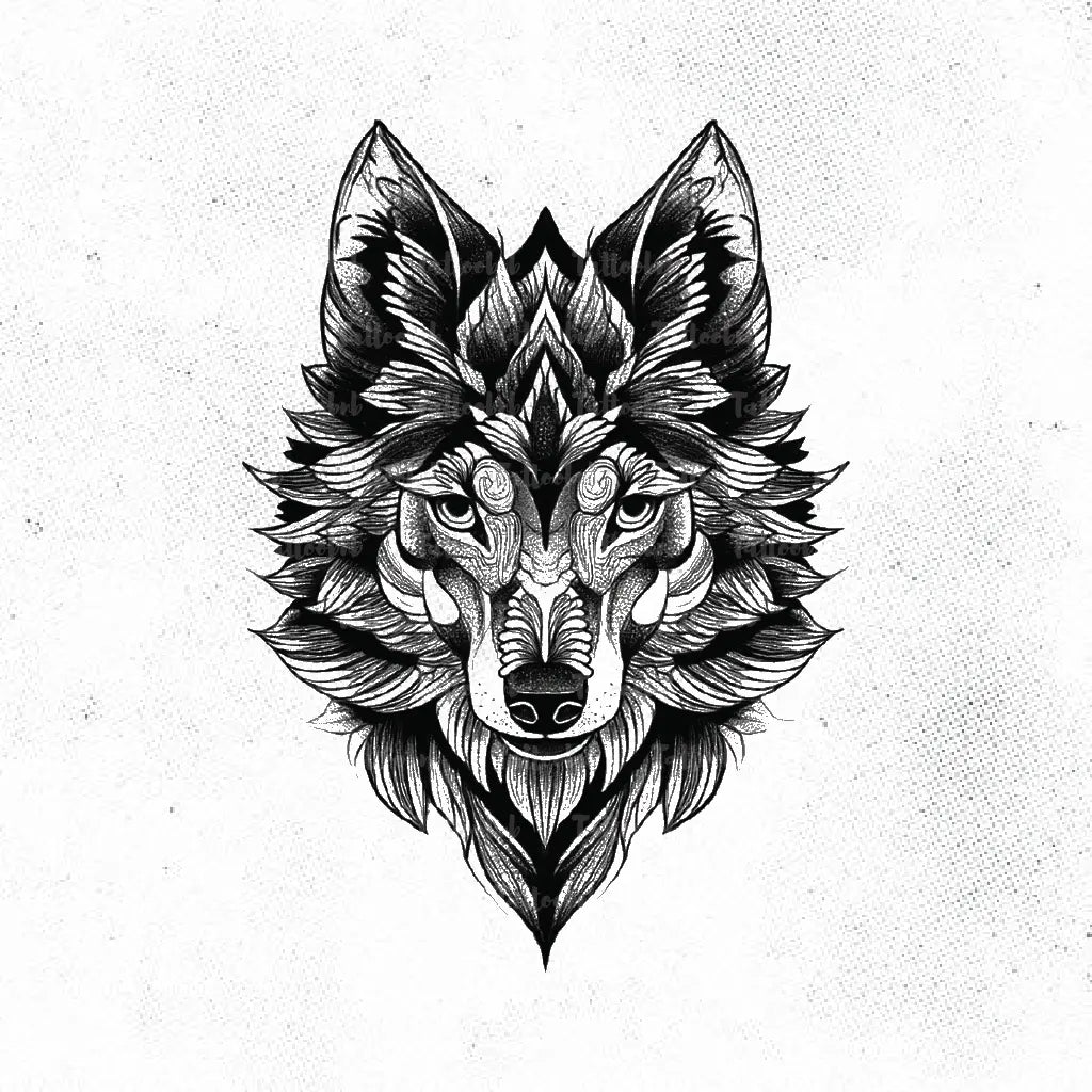 blackwork wolf tattoo idea design drawing stencil png
