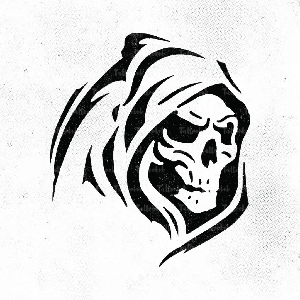 grim reaper tribal skull tattoo idea design drawing stencil png