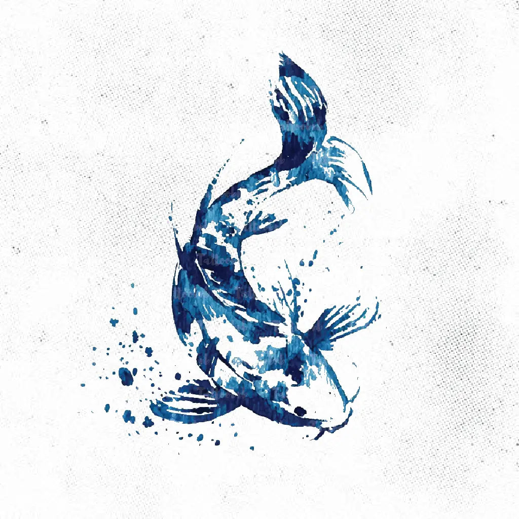 blue watercolor koi fish tattoo idea design drawing stencil png