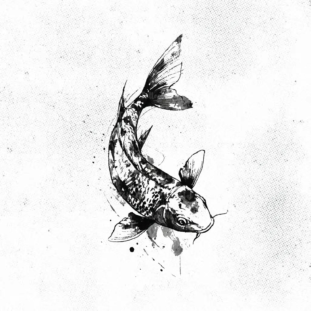 black and grey koi fish tattoo idea design drawing stencil png