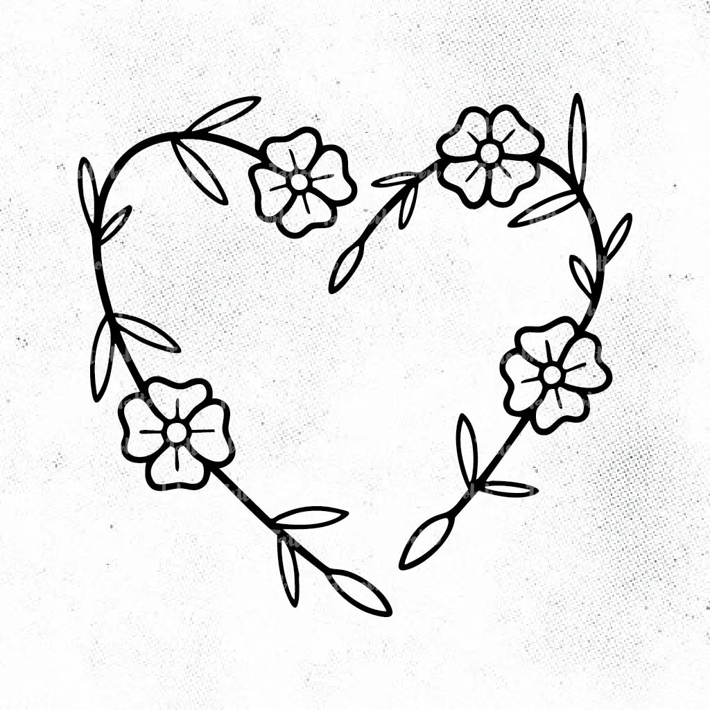 heart shape wreath flowers tattoo idea design drawing stencil png