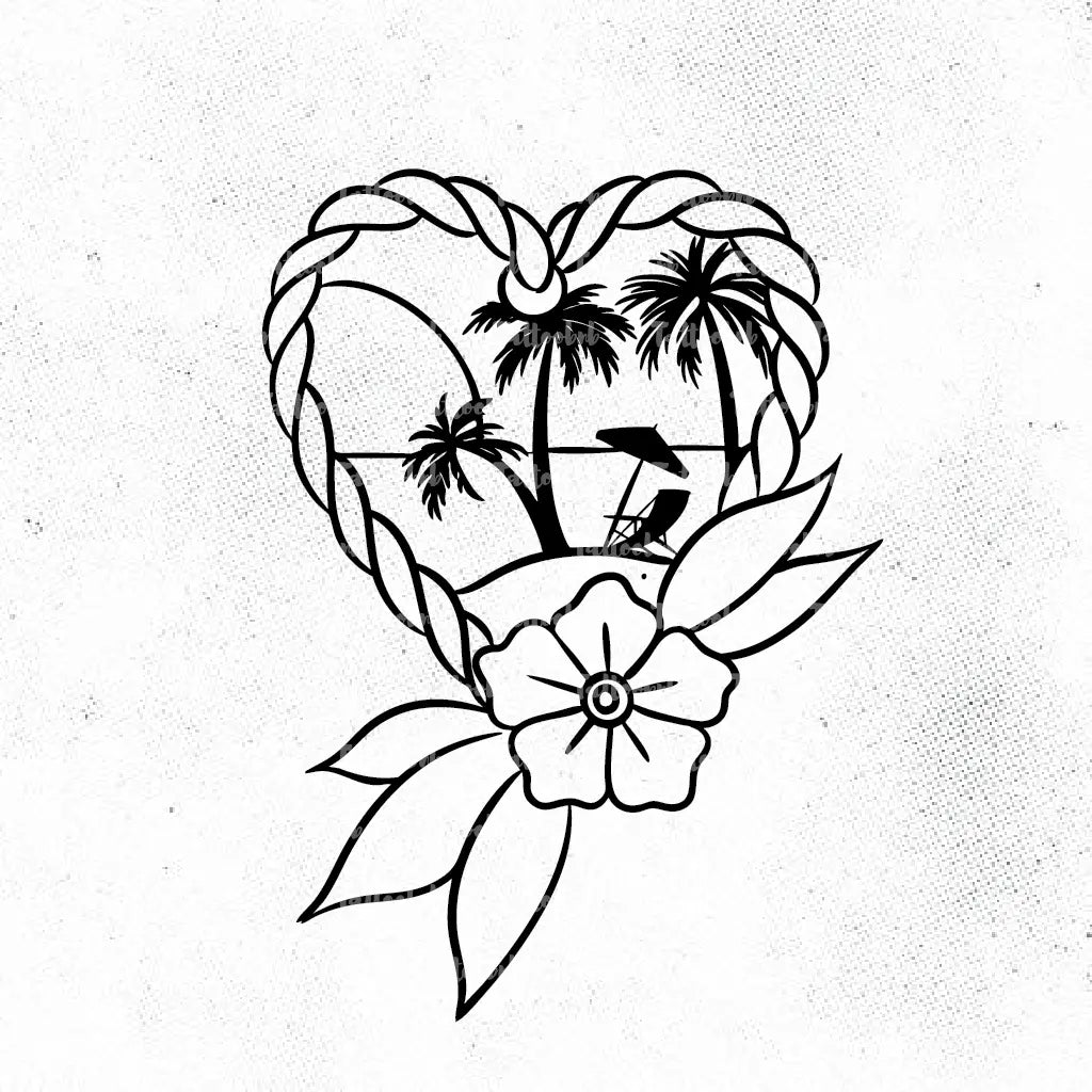 tropical heart beach bliss tattoo idea design drawing stencil png