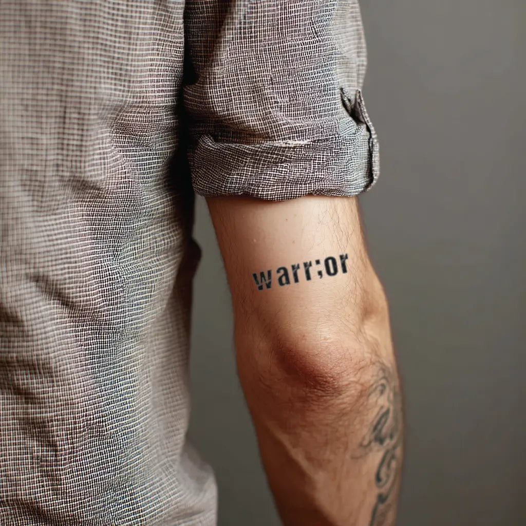 warrior semicolon elbow temporary tattoo idea design