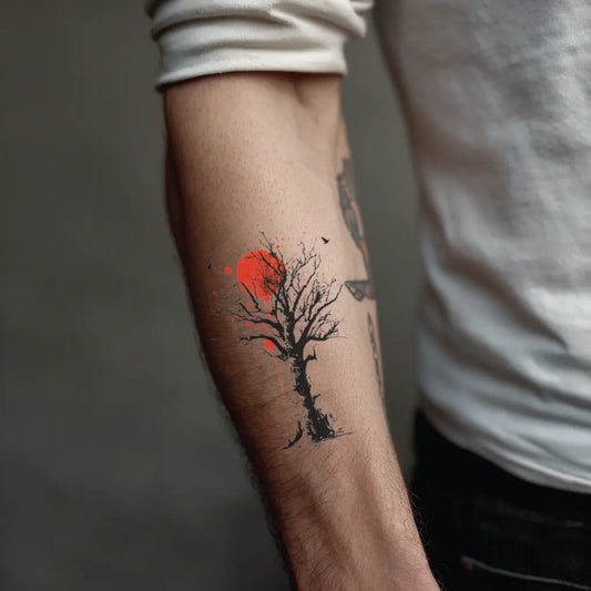 japanese poison tree with doves forearm temporary tattoo idea design