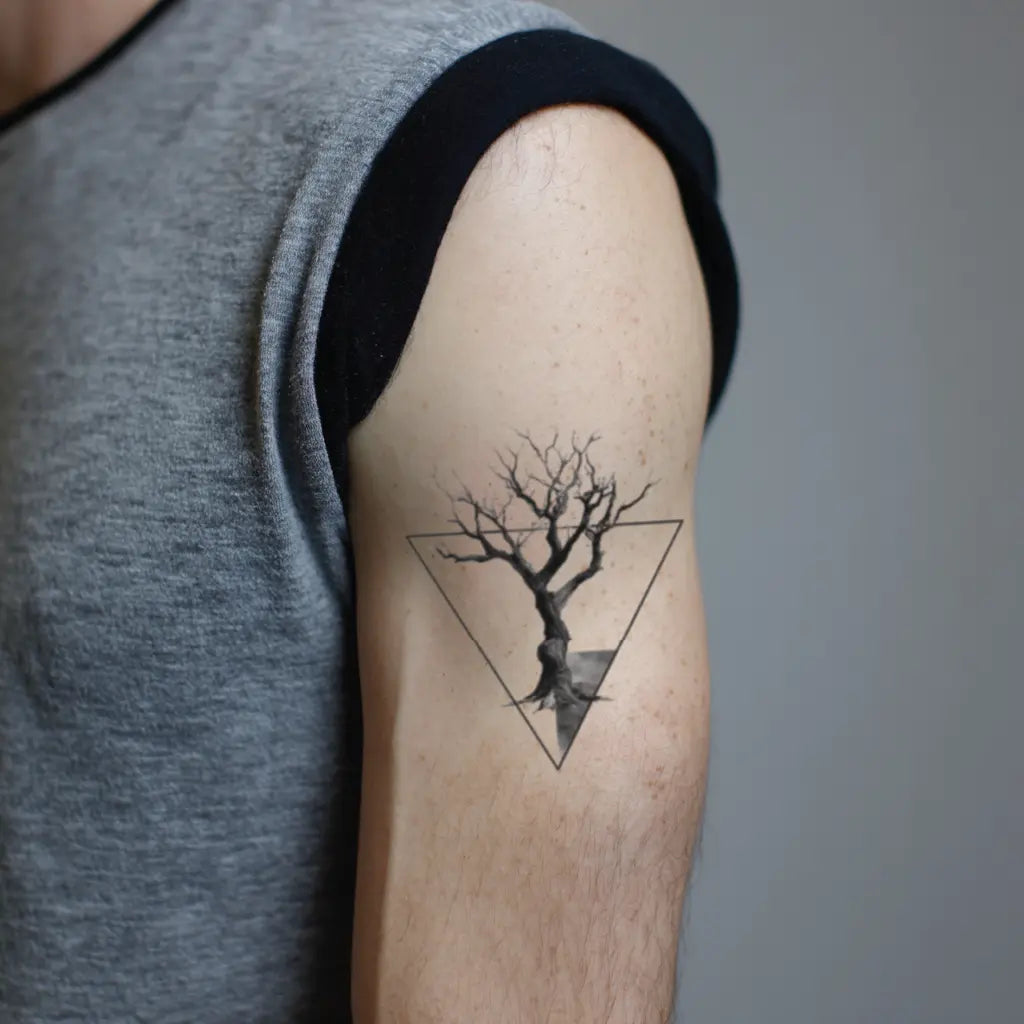 geometric poison tree bicep temporary tattoo idea design