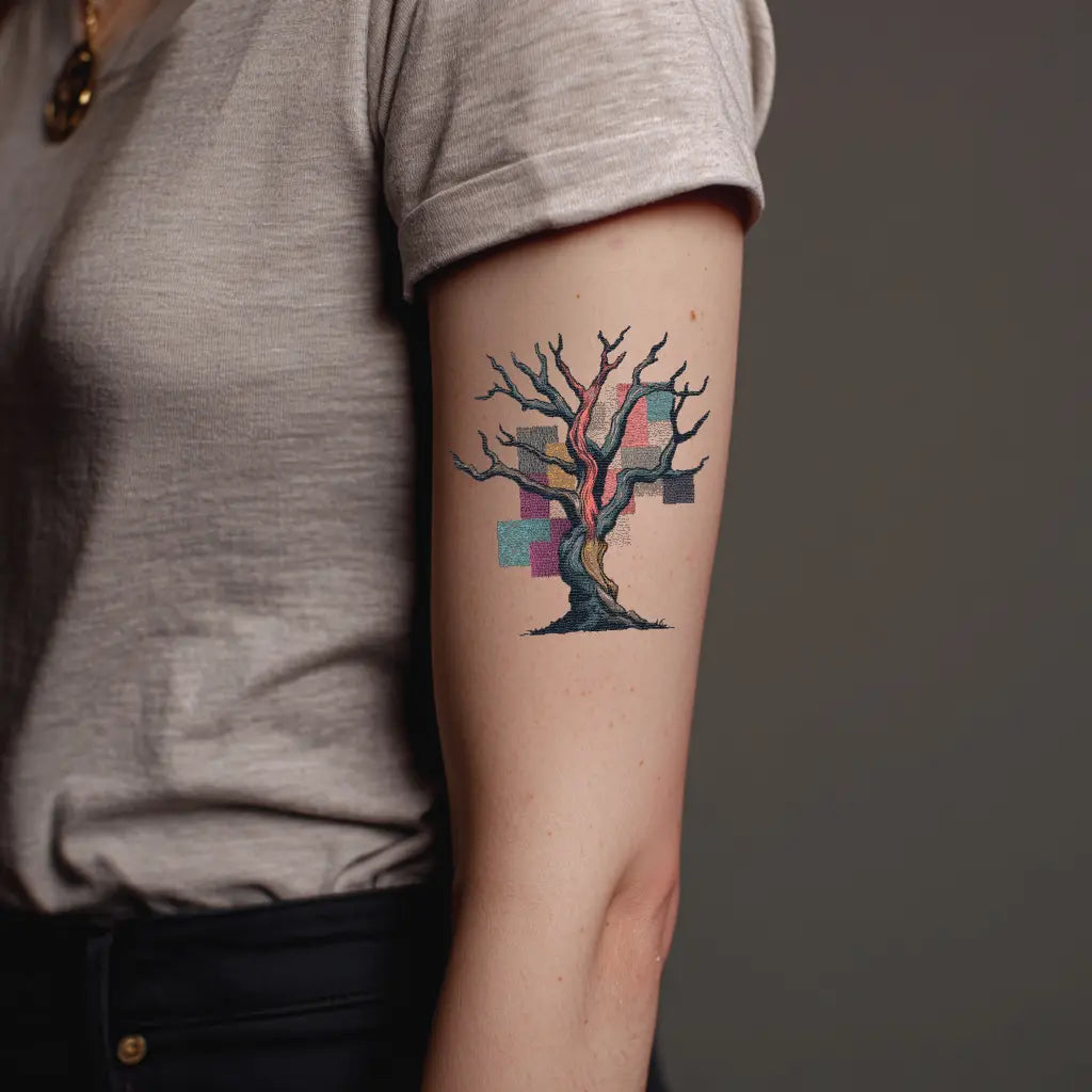 patchwork poison tree bicep temporary tattoo idea design