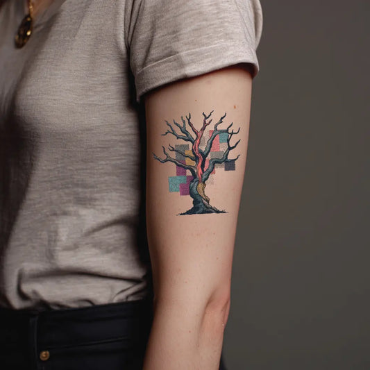 patchwork poison tree bicep temporary tattoo idea design