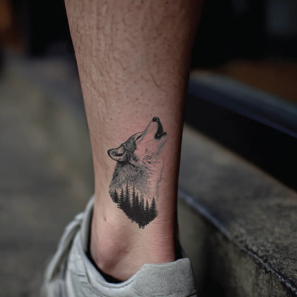 howling wolf ankle temporary tattoo idea design