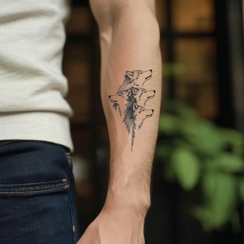 wolf pack forearm temporary tattoo idea design