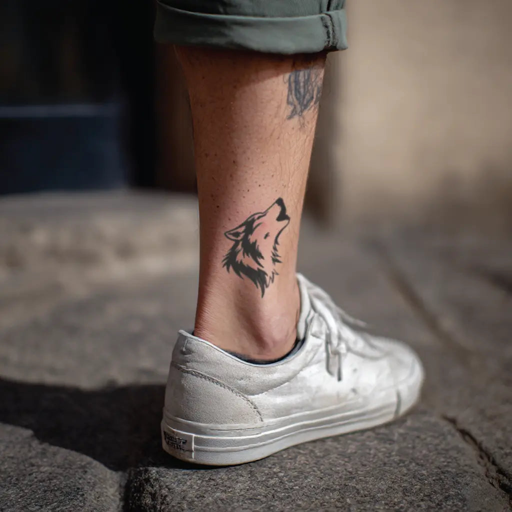 simple wolf ankle temporary tattoo idea design