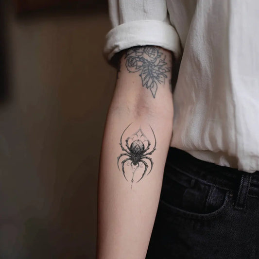 gothic spider forearm temporary tattoo idea design