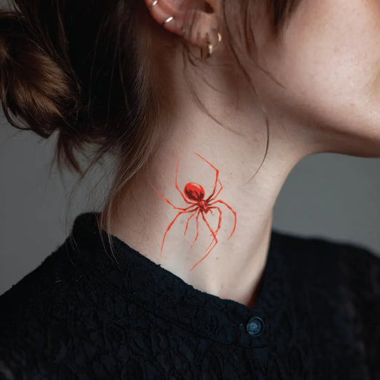 red spider neck temporary tattoo idea design