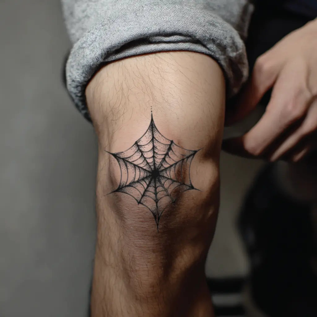 spider web knee temporary tattoo idea design