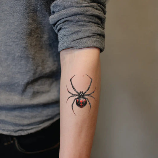 black widow spider forearm temporary tattoo idea design