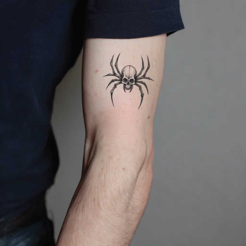 skull spider bicep temporary tattoo idea design