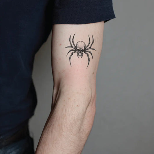 skull spider bicep temporary tattoo idea design