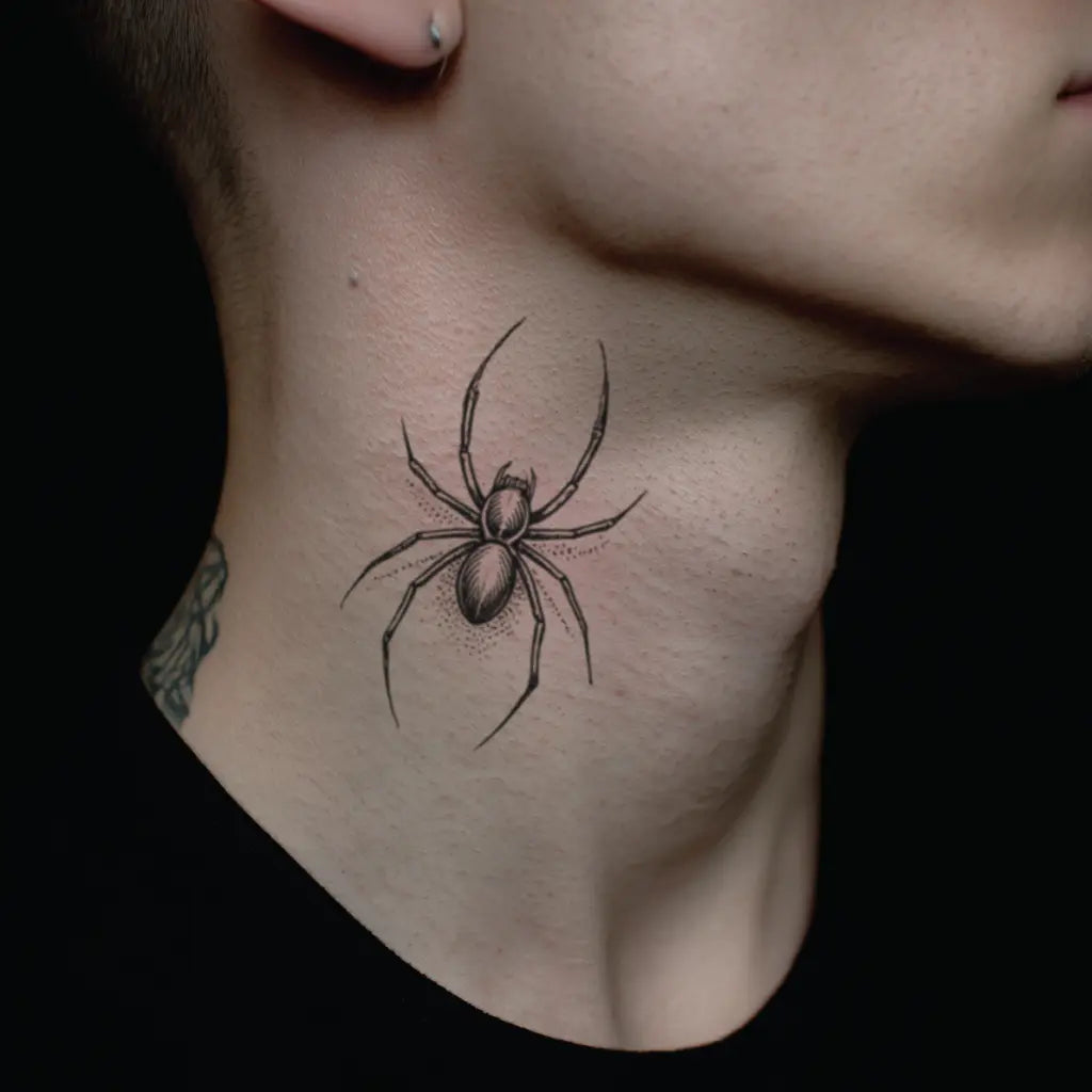 spider outline neck neck temporary tattoo idea design