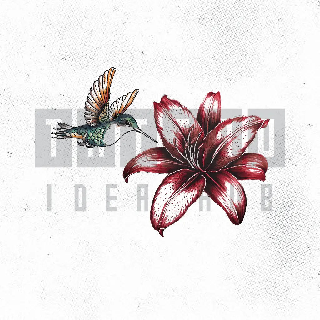 lily flower tattoo with hummingbird Hummingbird and Lily Tattoo Design Stencil – Tattoobnb