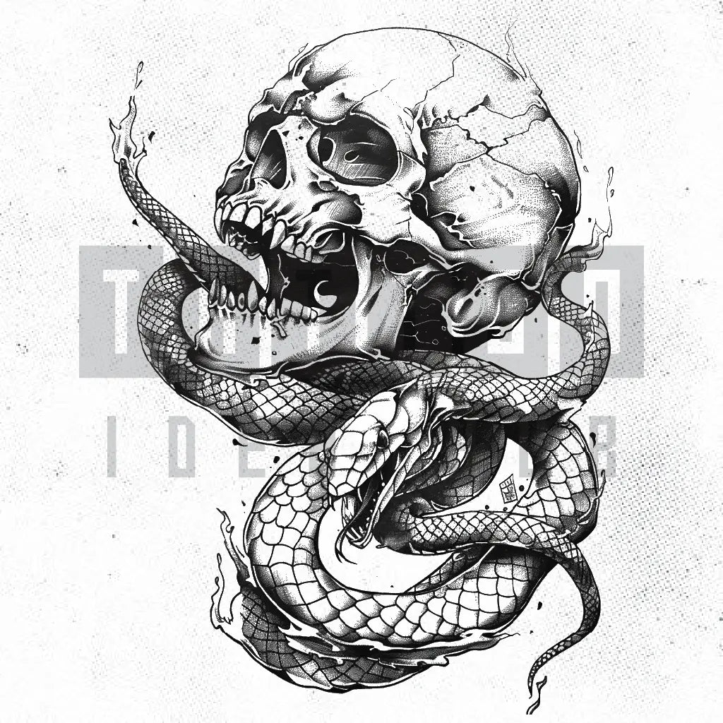 skull snake tattoo idea design stencil png