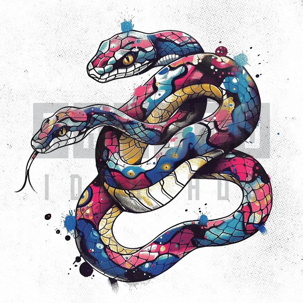 colorful two headed snake tattoo idea design stencil png