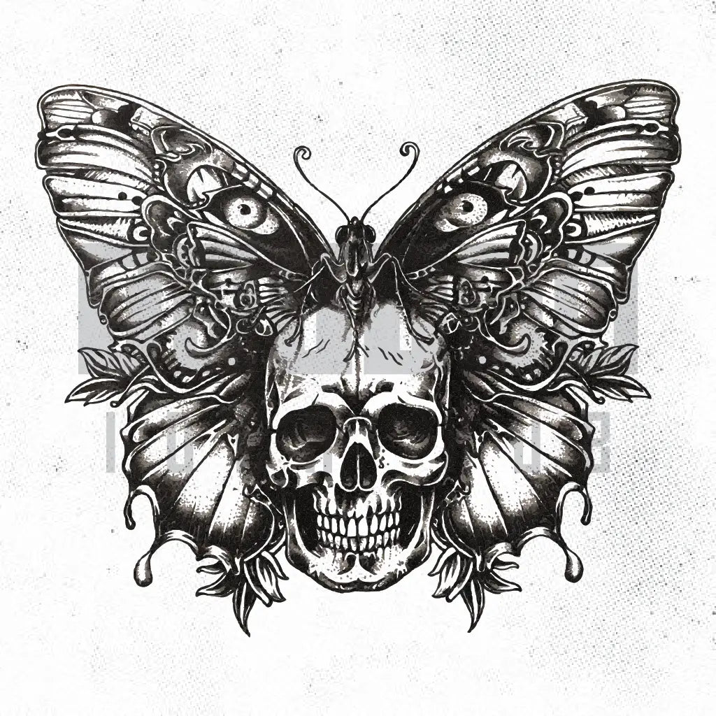 skull butterfly tattoo idea design stencil png