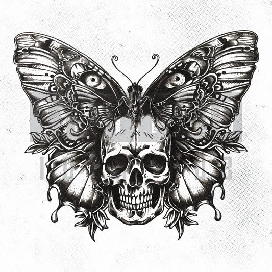 skull butterfly tattoo idea design stencil png
