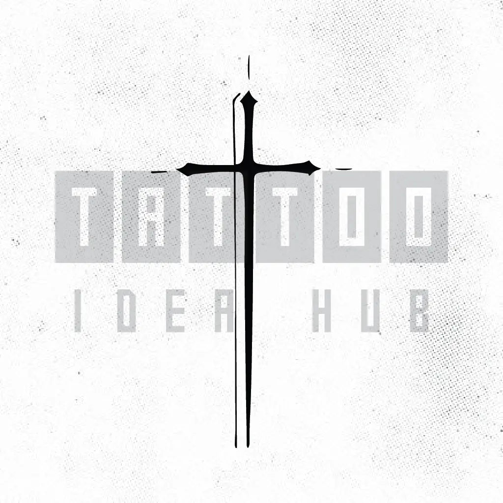 minimal fine line cross tattoo idea design stencil png