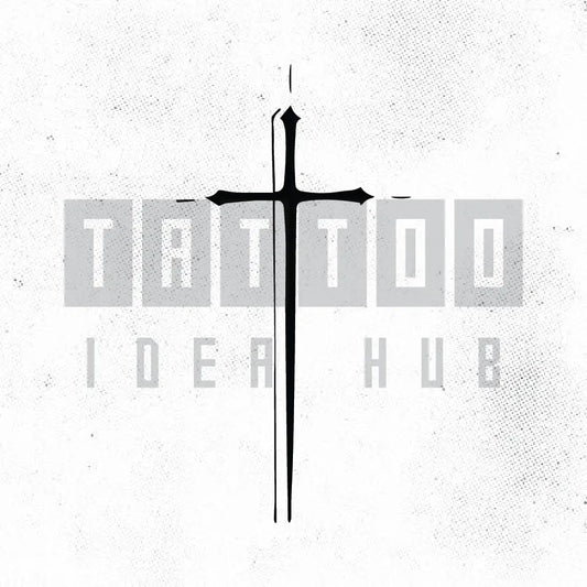 minimal fine line cross tattoo idea design stencil png