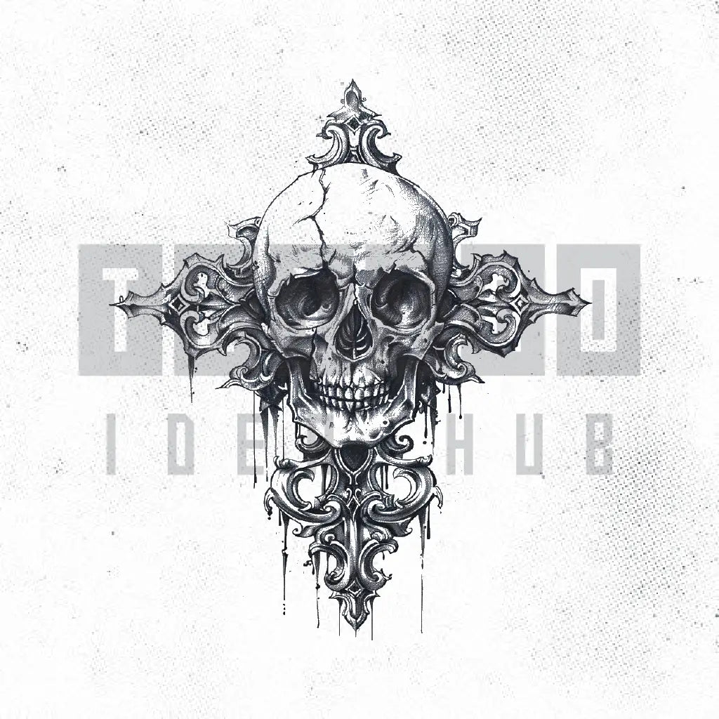 skull cross tattoo idea design stencil png