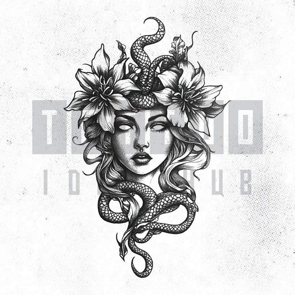 medusa flower tattoo idea design stencil png