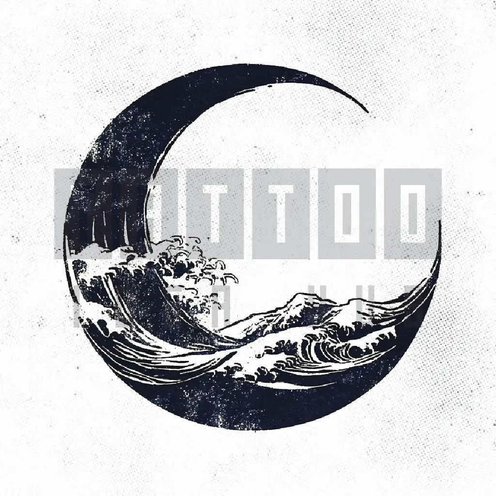 japanese great wave moon tattoo idea design stencil png