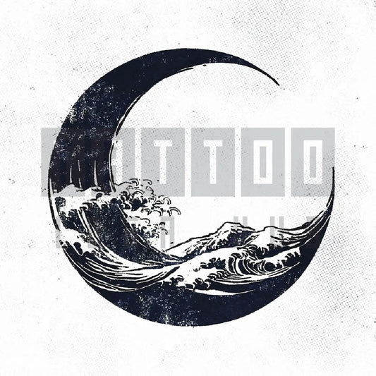 japanese great wave moon tattoo idea design stencil png