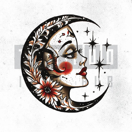 traditional moon tattoo idea design stencil png