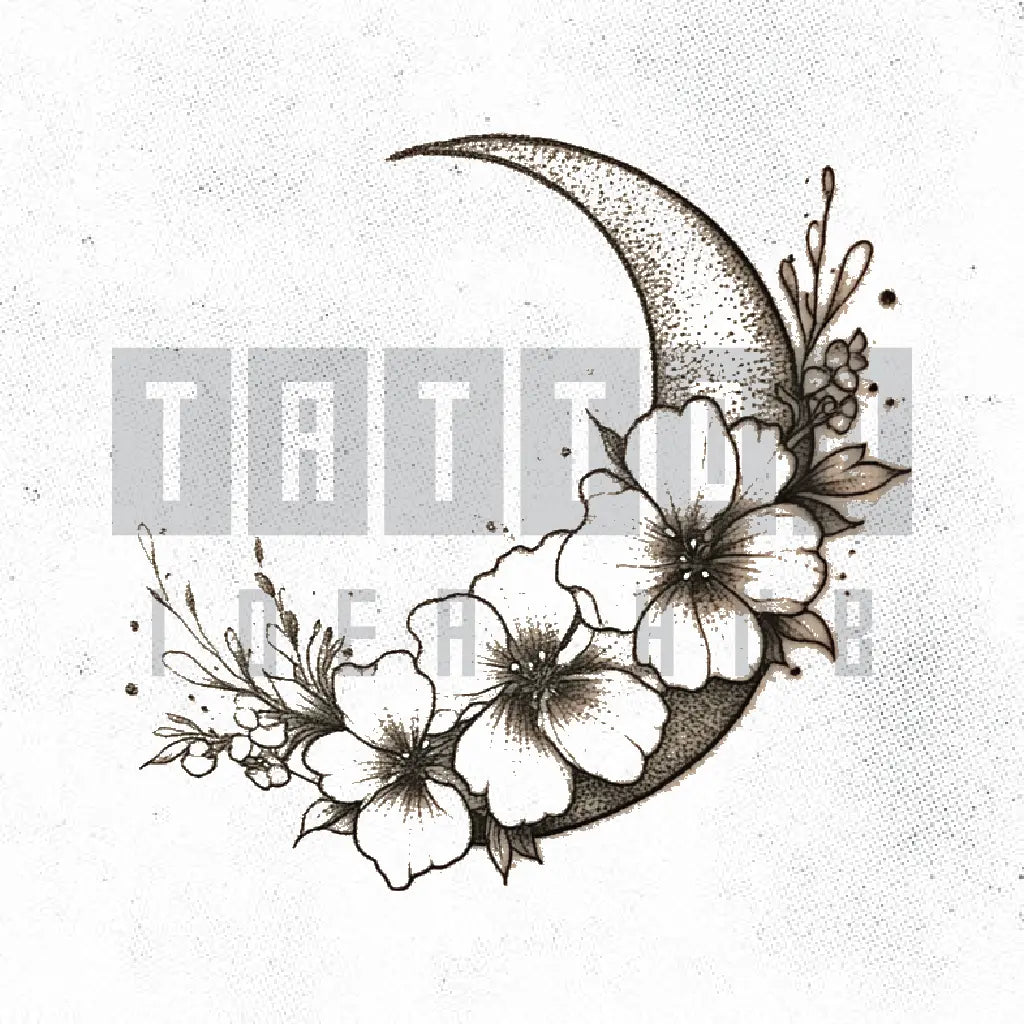 flowers moon tattoo idea design stencil png