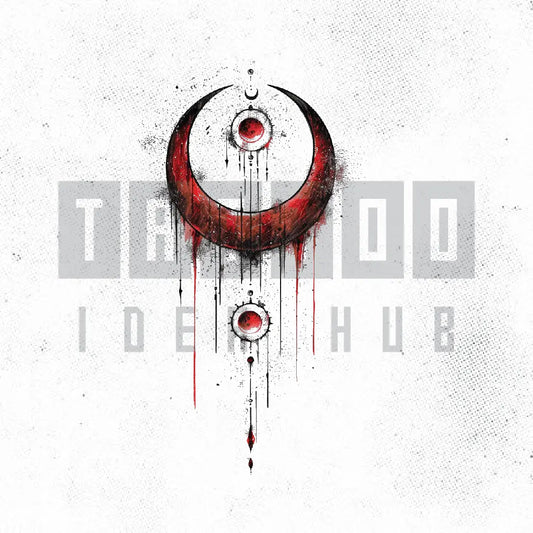 geometric red moon tattoo idea design stencil png
