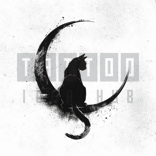 black cat moon tattoo idea design stencil png