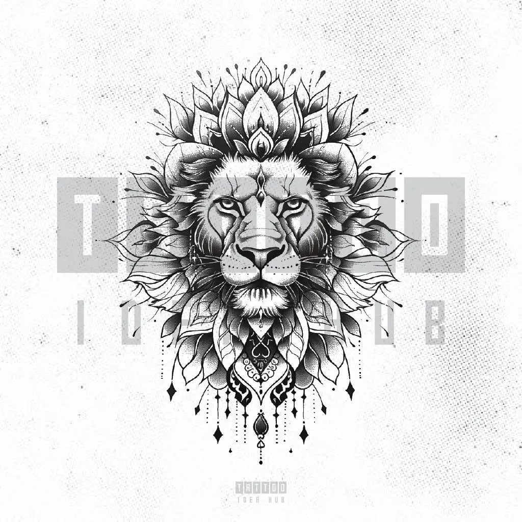 lion mandala tattoo idea design stencil png