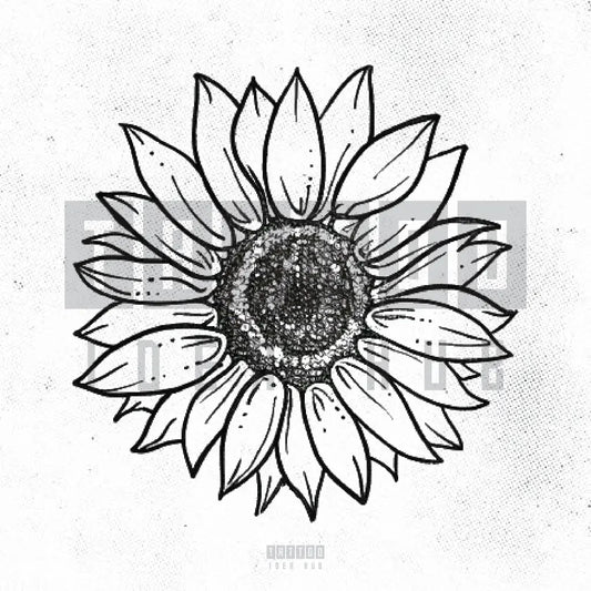 minimal fine line sunflower tattoo idea design stencil png