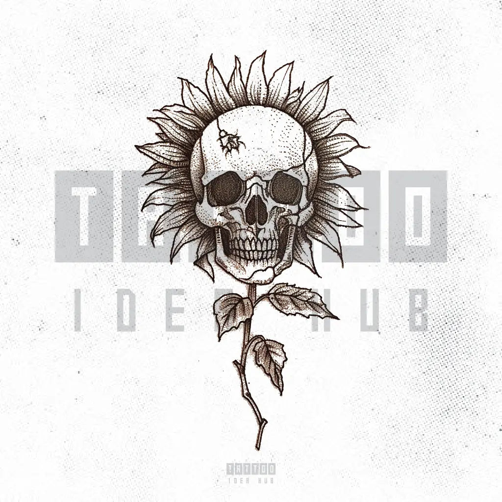 sunflower skull tattoo idea design stencil png