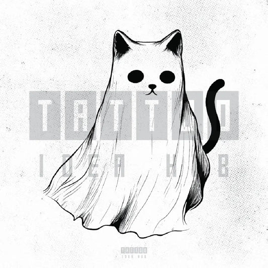 simple ghost cat tattoo idea design stencil png