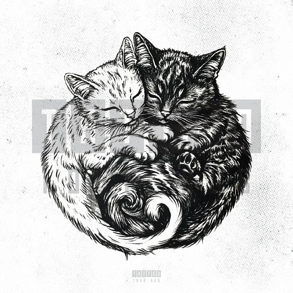 yin yang cats couples tattoo idea design stencil png