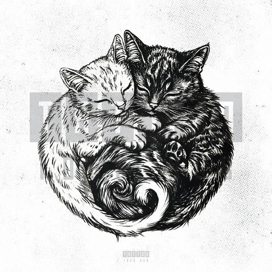 yin yang cats couples tattoo idea design stencil png