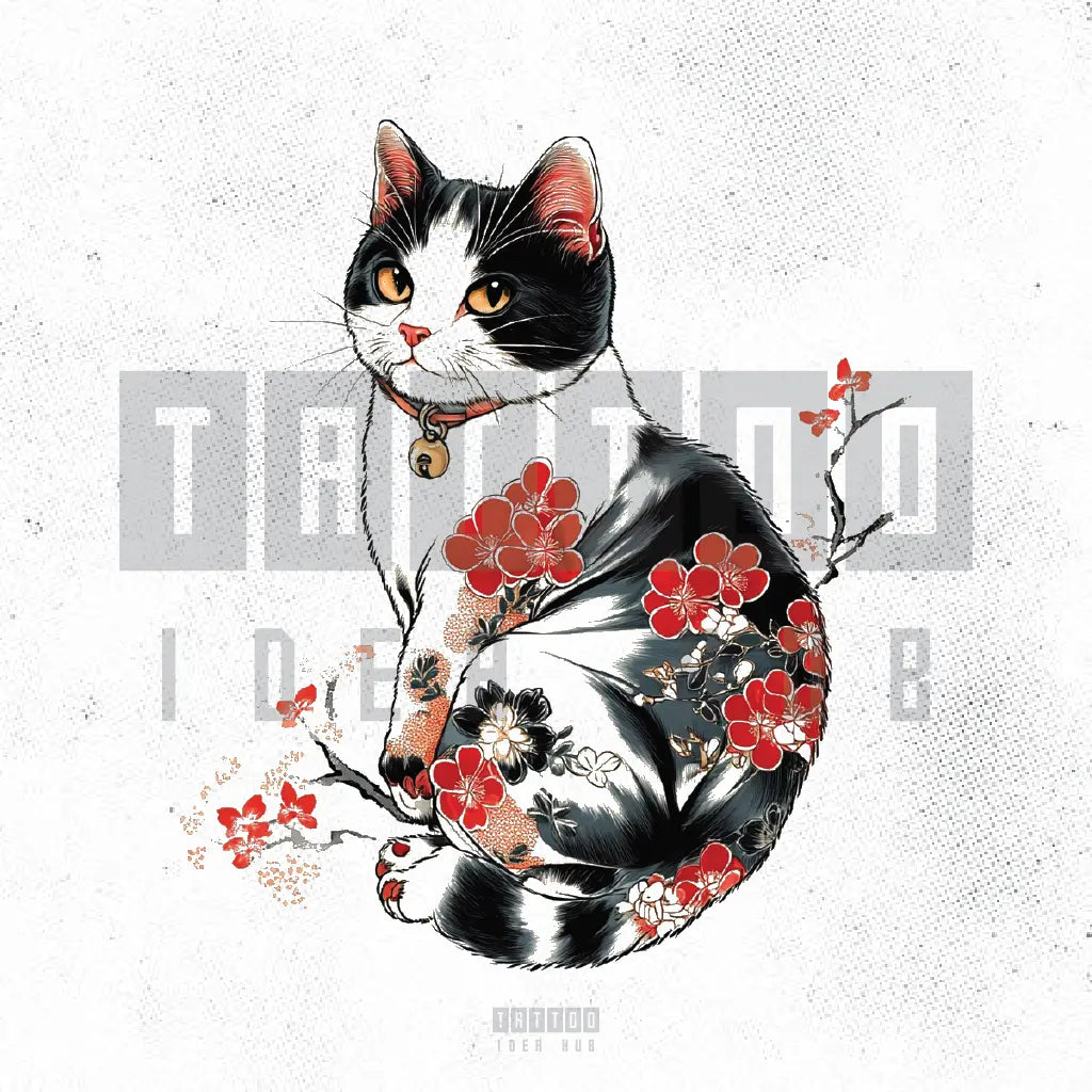 japanese cat tattoo idea design stencil png