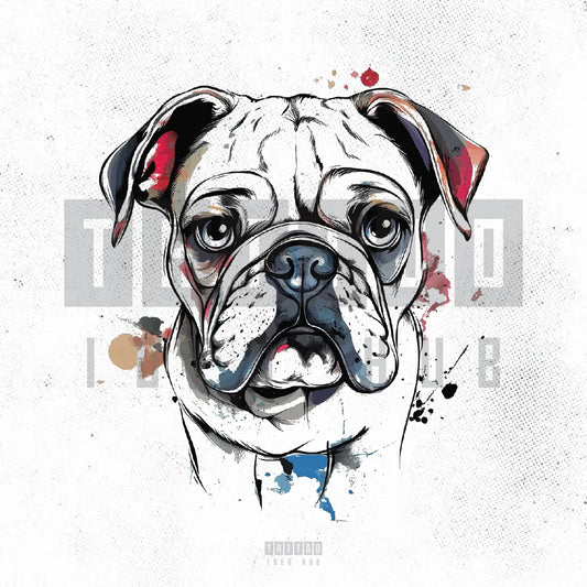 watercolor bulldog tattoo idea design stencil png